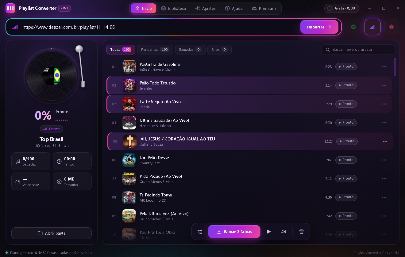 Tela do Playlist Converter Pro baixando uma playlist